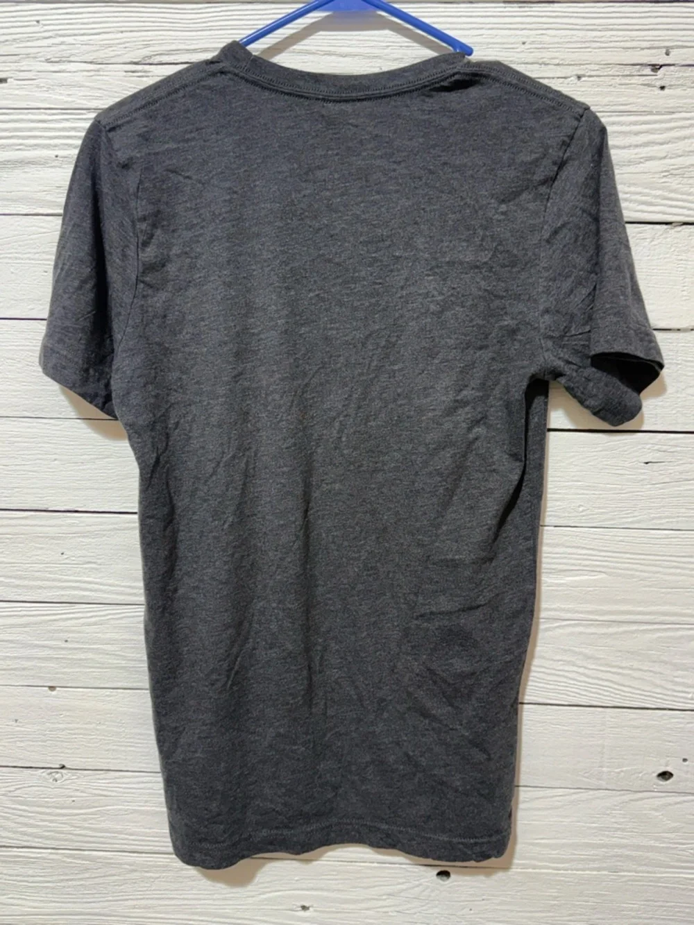 Bella Canvas Dark Heather Gray Tee with Blue Tag Accent - Picture 4 of 4